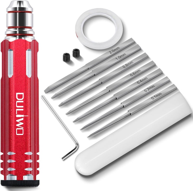 DULIWO Prime Model Scriber Gundam Resin Carved Scribe Line Hobby Cutting Tool Chisel, 7 Model Chisel Blades (0.1/0.2/0.4/0.6/0.8/1.0/2.0mm) with Rubber Cap + Carving Masking Tape 3mmx20m (Red) - Image 1